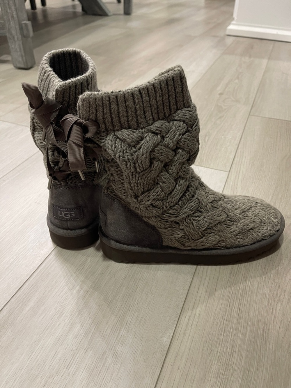 UGG Cable Knit Ankle Booties in Slate